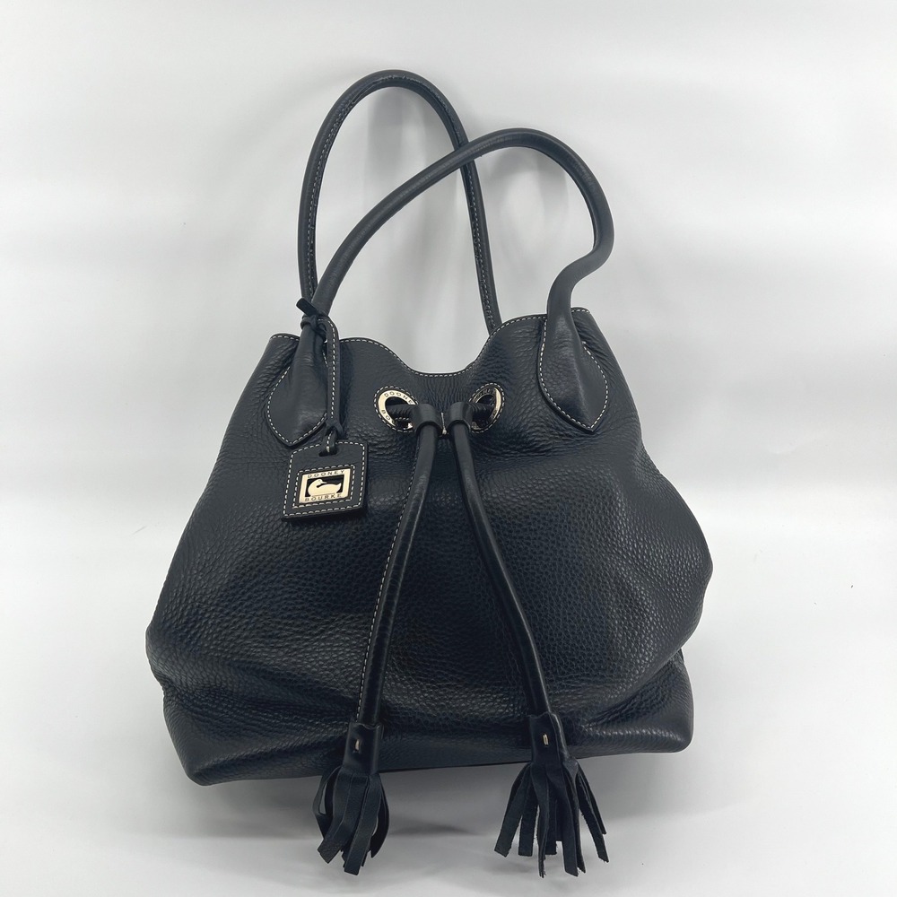 Dooney & Bourke Florentine Black Pebbled Leather Drawstring Bucket Bag Y2K